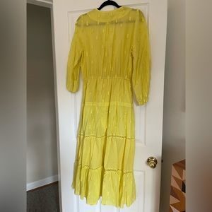 Farm Rio Yellow Embroidered Pineapple MIDI Dress